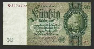 1933 REICHSBANKNOTE 50 REICHSMARK P-182a Ros:#175a Wmk: D. Hansemann, SERIES X/X - Image 1 of 3