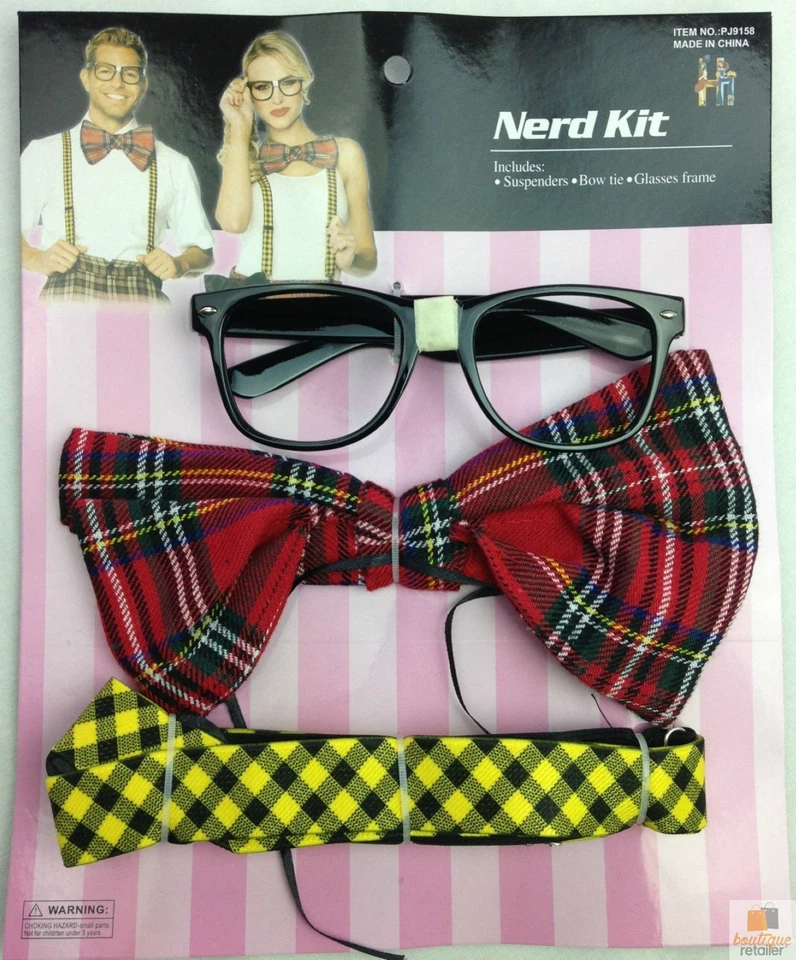 VESTIDO FANTASIA UNISSEX GRAVATA BORBOLETA MENINO ESCOLA ESQUADRÃO NERD NERD tartan - Imagem 1 de 1