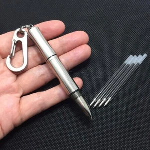 EDC Titanium Pocket Ballpoint Pen Signature Write Pen with Key Ring 5 Refills - Picture 1 of 8