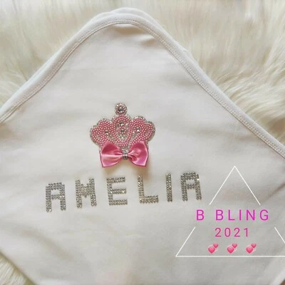 Customized Newborn Baby Swaddle Receiving Blanket Crown Jewels Royal Blue Crown - Image 1 of 4