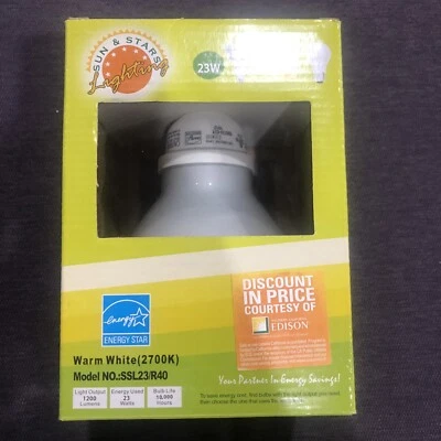 23W R40 Fluorescent Flood Light Bulb SSL23-R40/SW Warm White 2700K Sun & Stars - Image 1 of 4