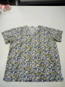 MG Medgear Womens Scrub Top Size Med V-Neck Morning Glory Print - Picture 1 of 5