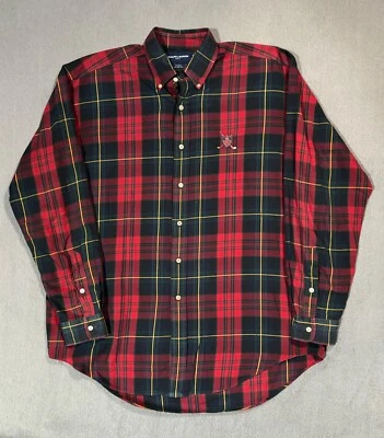 Ralph Lauren Polo Golf De Colección Franela a Cuadros Rayas Botón Manga Larga Camiseta -M Foto 1 de 4