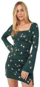 Free People Celia Size Small Emerald Jewel Floral Square Neck Long Sleeve Dress - Picture 1 of 16
