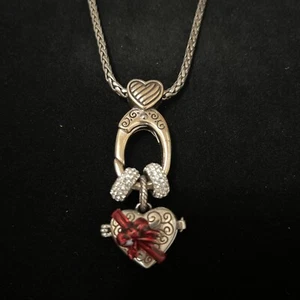 Brighton Necklace With Dangle Pendant Clasp & Heart That Opens & 2 Rhinestones - Picture 1 of 9
