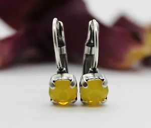 Choose Your Finish Yellow Opal Leverback Earrings made with Swarovski Elements - Picture 1 of 5