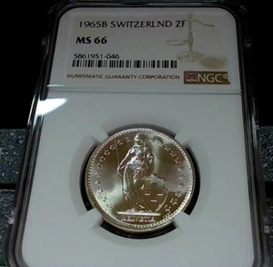 1965B Switzerland 2 Francs - NGC MS66 - PQ Flashy Luster A++ Eye Appeal - Silver - Picture 1 of 7