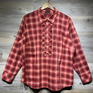 Talbots Woman Petites Ruffled Popover Top 1/2 Button Pink Plaid Shirt Size 20WP - Picture 1 of 8
