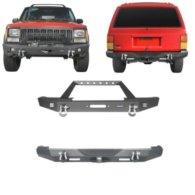 Parachoques trasero delantero de acero con luz LED y placa de cabrestante para Jeep Cherokee XJ 1984-2001 Foto 1 de 4