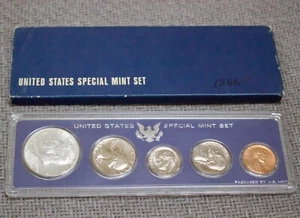 1966 US SPECIAL MINT UNCIRCULATED 5 COIN SET OGP CASED & BOXED 40% SILVER HALF - Picture 1 of 4