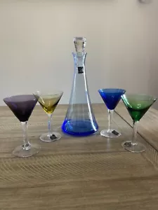 Circleware Martini set 4 glasses decanter bottle top colorful blue green stemmed - Picture 1 of 9