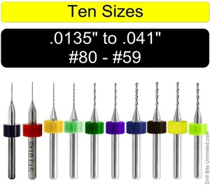 Drill Bit Set 10 Pieces - 10 Sizes: #80 #79 #78 #77 #72 #71 #64 #62 #60 #59 D1 - Picture 1 of 4