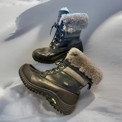 UGG Adirondack II Winter Boot Women's Black Leather Waterproof Lace-UP Size 7.5 - Image 1 of 4