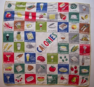 Calories food chart novelty designer? vintage Hanky Handkerchief - Picture 1 of 1