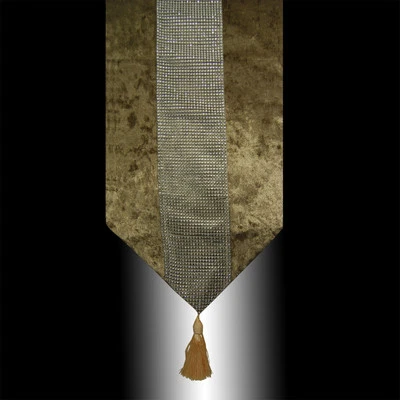 SHINY BLING SILVER BRONZE THICK VELVET TASSEL WEDDING BED TABLE RUNNER CLOTH - Image 1 of 4