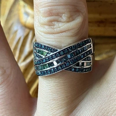 Natural Blue Diamond Sterling Silver Ring Size 7 - Image 1 of 4