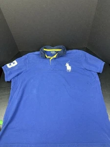 VTG Polo Ralph Lauren, Rugby Shirt Short Sleeve Custom Fit Sz XXL Blue Stained - Picture 1 of 8