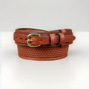 Yoder Basket Weave Brown Leather Belt Ranger Western Style 36” Premium NEW - Picture 1 of 6