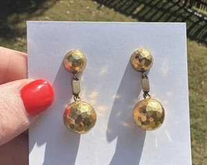 Pendientes de bola discoteca facetados estampados de oro amarillo de 18k vintage 5,4 gramos Estate - Imagen 1 de 13