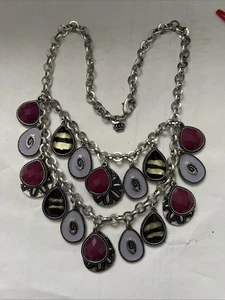 Premier Designs lila grau Halskette Metall mehrstrangig Latz 2-seitig - Bild 1 von 5