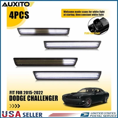 Front&Rear Side Marker Light White LED Kit For 2015-2023 Dodge Challenger Smoked - Image 1 of 4