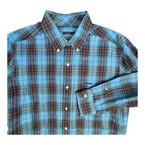 J McLaughlin Linen Blend Shirt Men's Size Small Blue Plaid Button Up Long Sleeve - Picture 1 of 6