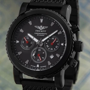 PILOT P-SPORTS 43.F 31681 russische mechanische Uhr Chronograph Milanaise - Picture 1 of 10