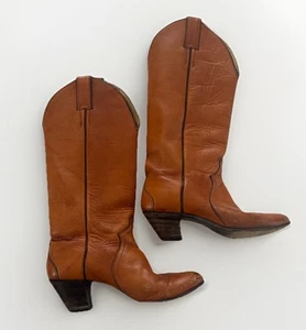 Vintage Rare Women’s Justin Boots Amber Brown Leather Heeled Cowboy Size 6B 4434 - Picture 1 of 8
