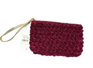 Neiman Marcus Abend-Clutch Handtasche burgunderrot Blumen Rosette Kalbsleder neu mit Etikett Tasche - Bild 1 von 3