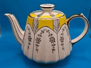 Teiera vintage Sadler bordo oro disegno floreale giallo alloro metallizzato - Foto 1 di 11