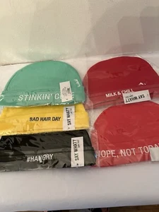 Unisex-Baby Newborn 5 Novelty Caps BAD HAIR DAY, HANGRY, MILK & CHILL - NEW! - Picture 1 of 11
