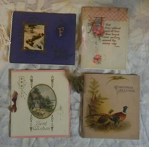 Early 1900s Used Christmas Greeting Cards Roses Sheep Snow Cottage Pheasant Old - Picture 1 of 10