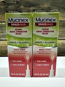 2 Mucinex SINUS-MAX Nasal Spray SINUS & ALLERGY Severe Congestion Relief 04/2026 - Picture 1 of 4