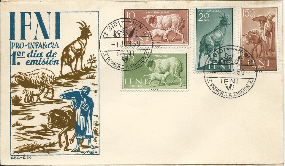 FDC Spain IFNI Pro infancia 1959 / Animals - Image 1 of 1