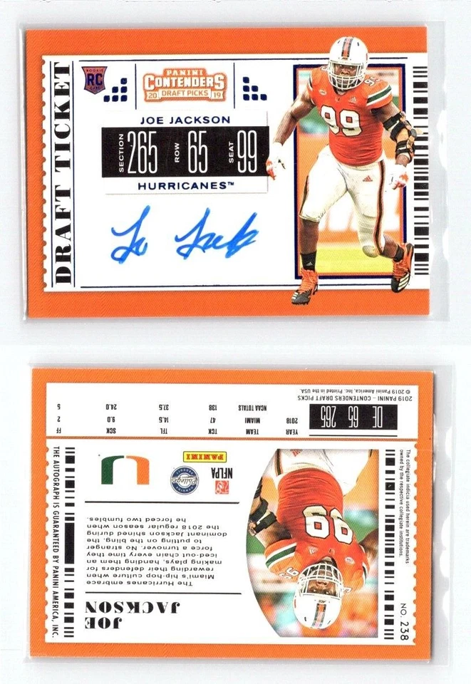 JOE JACKSON 2019 CONTENDERS "DRAFT TICKET" ROOKIE AUTO AUTOGRAPH MIAMI INSERT RC - Image 1 of 1