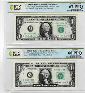 1988A $1 (2 CONSEC.) FRN 'WEB' Notes-fr.1917-A (AF 5/6) -PCGS 66 & 67 PPQ - Picture 1 of 6