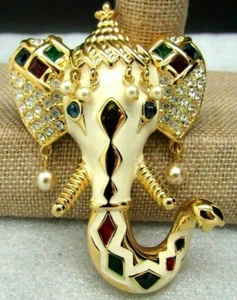 KENNETH J LANE KJL RAJ ELEPHANT PEARL CRYSTAL ENAMEL BROOCH PIN BOOK PIECE nib - Picture 1 of 7