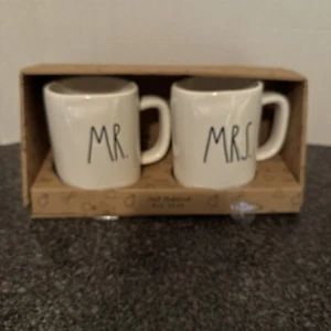 Rae Dunn Ceramic Mr. Mrs. Coffee Tea Cocoa Mug Set - Picture 1 of 2