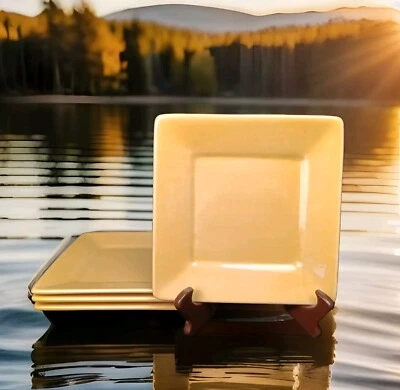 4 TABLETOPS GALLERY MISTO GOLD MUSTARD YELLOW 8.25" SALAD PLATE HAND PAINTED - Image 1 of 4