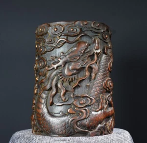 Chinese Natural Bamboo Handmade old man many pine tree Exquisite Brush Pot - Picture 1 of 7
