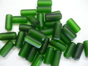 1970's American Vintage Furnace Glass EMERALD MATTE Tube Beads 13MM X6MM G72M16 - Picture 1 of 5