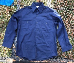 Vintage Sears Perma-Prest Dark Blue Button Front Work Shirt Polycotton - Picture 1 of 3