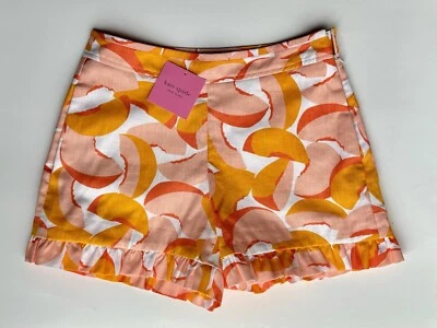 Pantalones Cortos Kate Spade Estampado Melocotones Mezcla Algodón Lino Talla 2 Volantes Nuevos con Etiquetas Foto 1 de 4