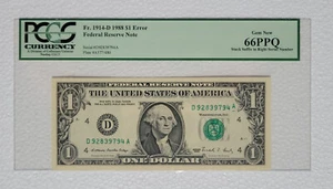 1988 $1 FEDERAL RESERVE ERROR NOTE ♚ STUCK SUFFIX ♚ PCGS GEM NEW 66PPQ - Bild 1 von 3
