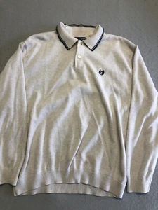 Chaps Sweater Mens Large Oatmeal Preppy Collar Crest Logo Knit Pullover - Picture 1 of 5