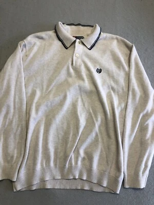 Chaps Sweater Mens Large Oatmeal Preppy Collar Crest Logo Knit Pullover - Image 1 of 4