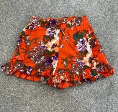 Pantalones cortos de volantes florales naranja y púrpura para mujer H&M talla 10 con etiquetas Foto 1 de 4