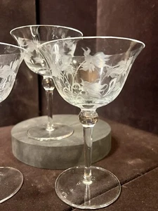 Colony Lily of the Valley Champagne/Sherbet Clear Cut 8 oz 6" Coupe Set Of 3 - Picture 1 of 4