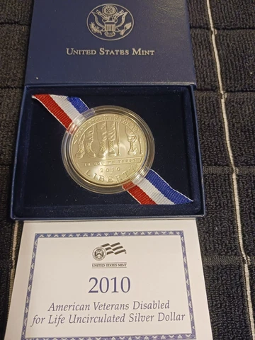 2010-W Disabled Veterans Uncirculated Silver Dollar, OGP with COA. [#24] Cover