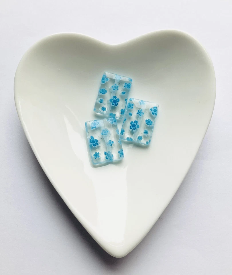 Stunning White Turquoise Millefiori Handmade Bead 18 X 12mm Treasure 3 pcs - Image 1 of 1